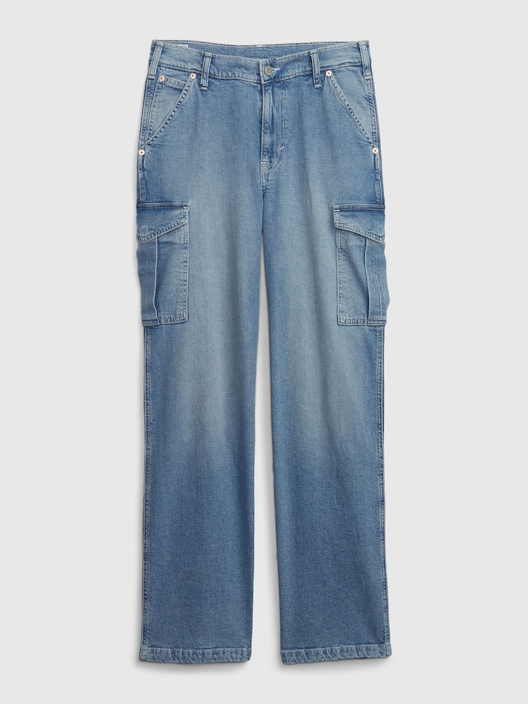 Gap Light Indigo Blue 90s Mid Rise Loose Cargo Jeans - Image 1 of 5