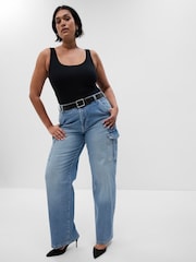 Gap Light Indigo Blue 90s Mid Rise Loose Cargo Jeans - Image 2 of 5