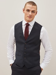 Navy Blue Signature Tollegno Wool Regular Fit Suit Waistcoat - Image 1 of 5