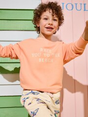 Joules Kids' Sundaze Orange Crew Neck Slogan Sweatshirt - Image 1 of 8
