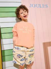 Joules Kids' Sundaze Orange Crew Neck Slogan Sweatshirt - Image 2 of 8