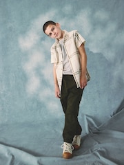 Ecru Cream 100% Cotton Short Sleeve Textured Check Shirt (3-16yrs) - Image 1 of 3