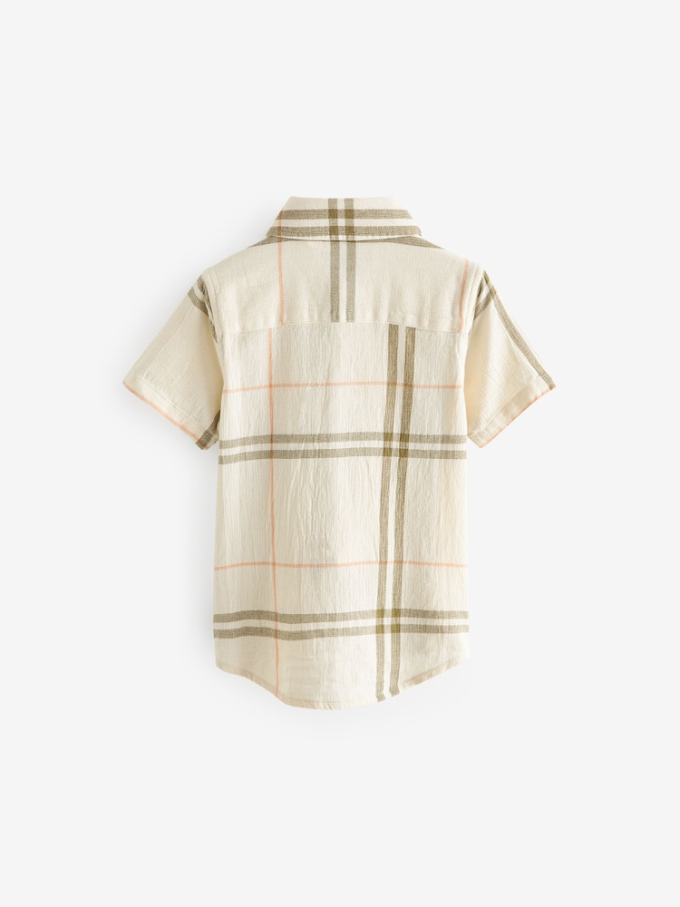 Ecru Cream 100% Cotton Short Sleeve Textured Check Shirt (3-16yrs) - Image 2 of 3