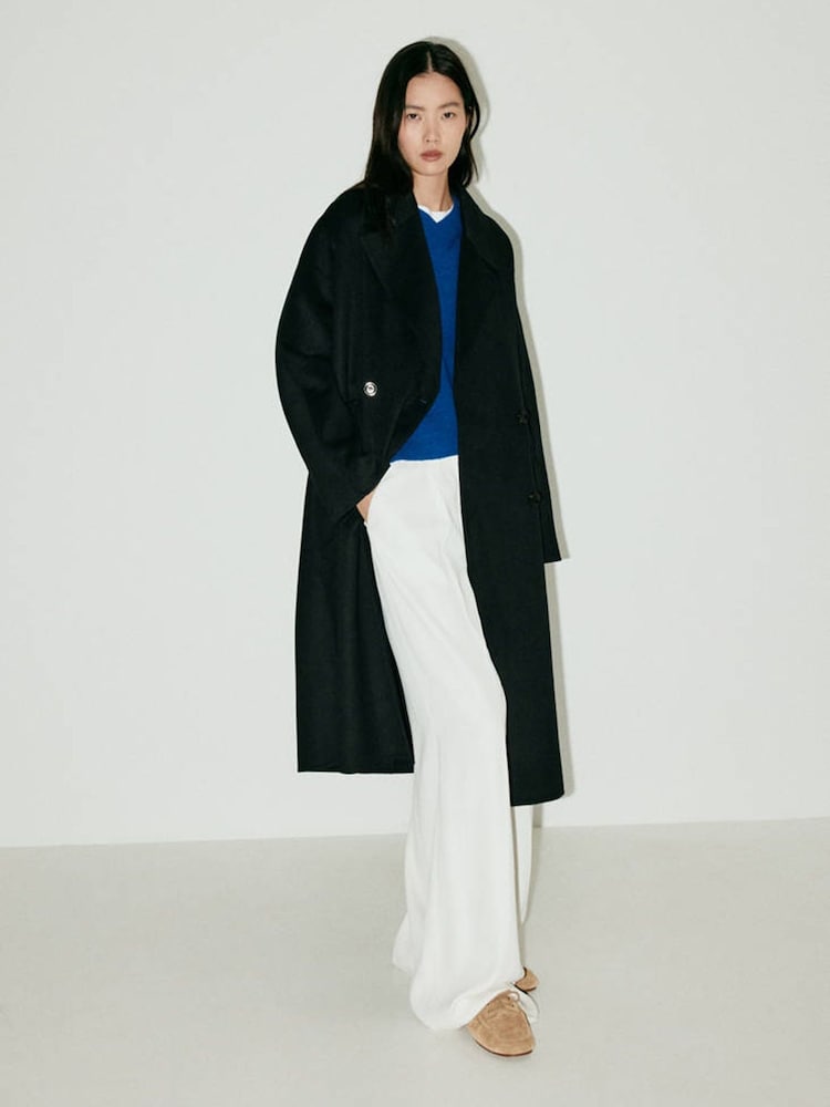 Mango Black Wool Blend Dropped Shoulder Coat - Image 1 of 4