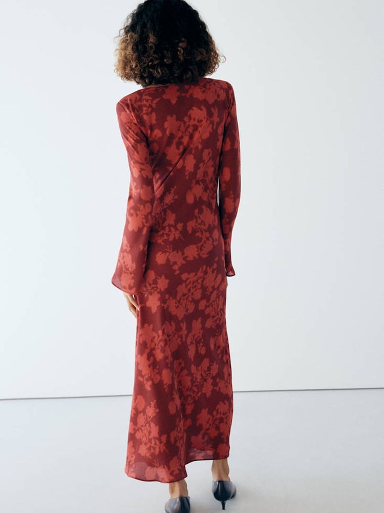 Mango Red Floral Long Sleeve Maxi Dress - Image 2 of 6