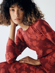 Mango Red Floral Long Sleeve Maxi Dress - Image 3 of 6