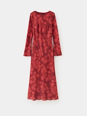 Mango Red Floral Long Sleeve Maxi Dress - Image 4 of 6