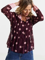JD Williams Red Spot Contrast Collar Georgette Pintuck Shirt - Image 1 of 4