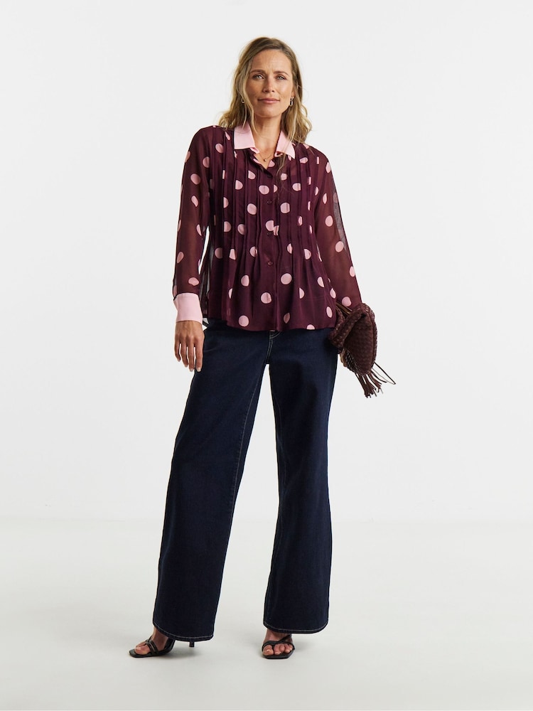 JD Williams Red Spot Contrast Collar Georgette Pintuck Shirt - Image 2 of 4 JD Williams Red Spot Contrast Collar Georgette Pintuck Shirt - Image 2 of 4
