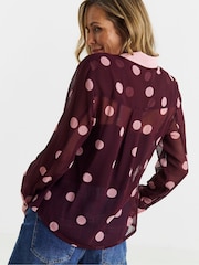 JD Williams Red Spot Contrast Collar Georgette Pintuck Shirt - Image 4 of 4