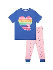Character Blue/Pink Peppa Pig Long 100% Cotton Pyjamas - Image 1 of 5