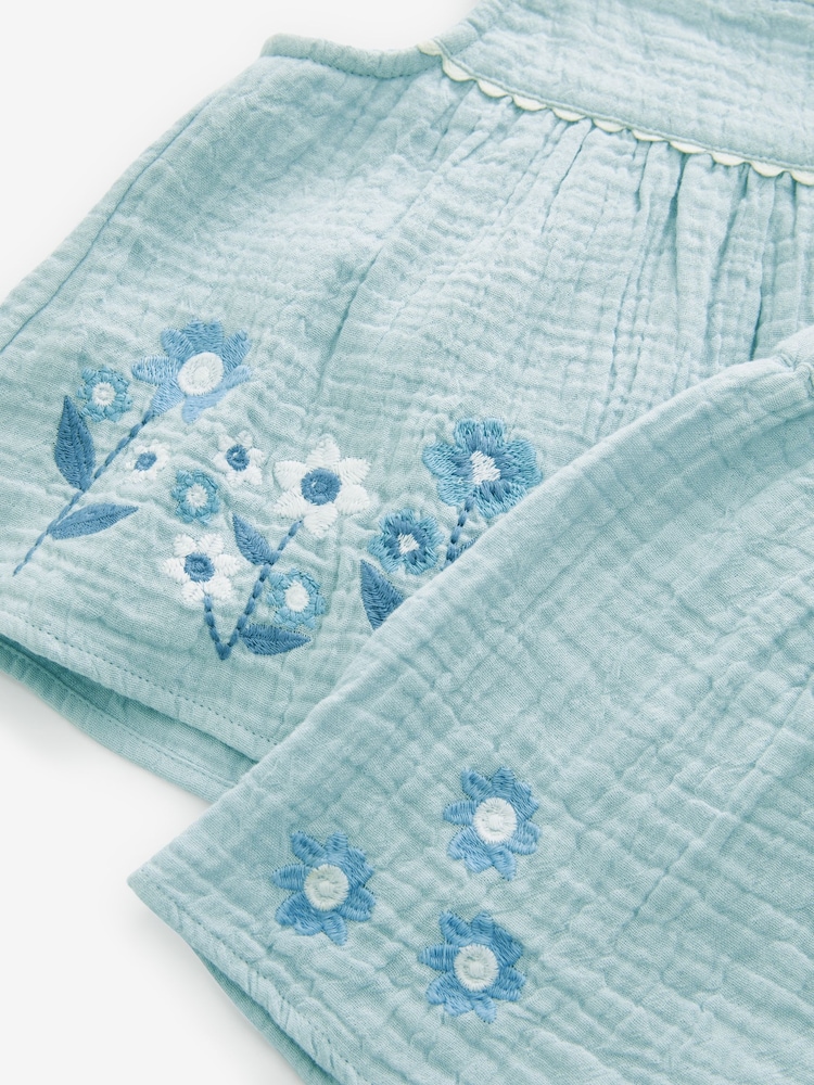 Blue Embroidered Top and Shorts Set (3mths-7yrs) - Image 7 of 7 Blue Embroidered Top and Shorts Set (3mths-7yrs) - Image 7 of 7