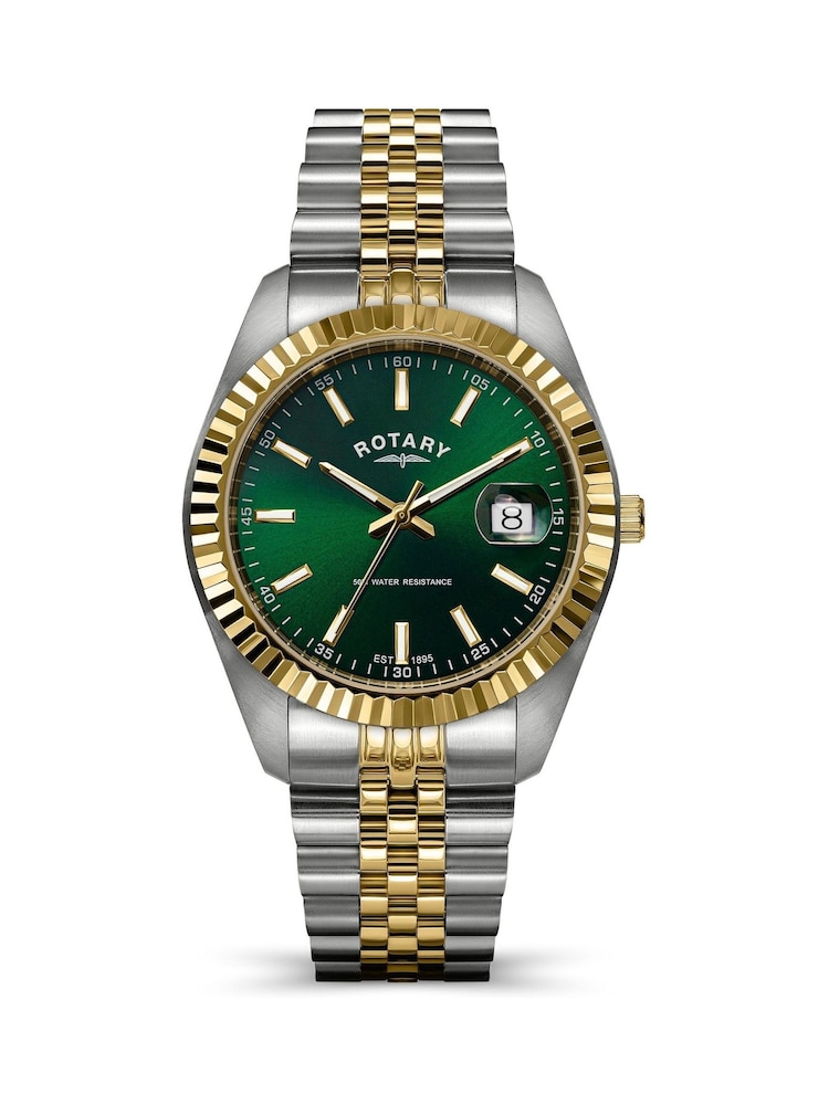 Rotary Silver Green Dial Two Tone Stainless Steel Bracelet Watch - Image 1 of 6 Rotary Silver Green Dial Two Tone Stainless Steel Bracelet Watch - Image 1 of 6