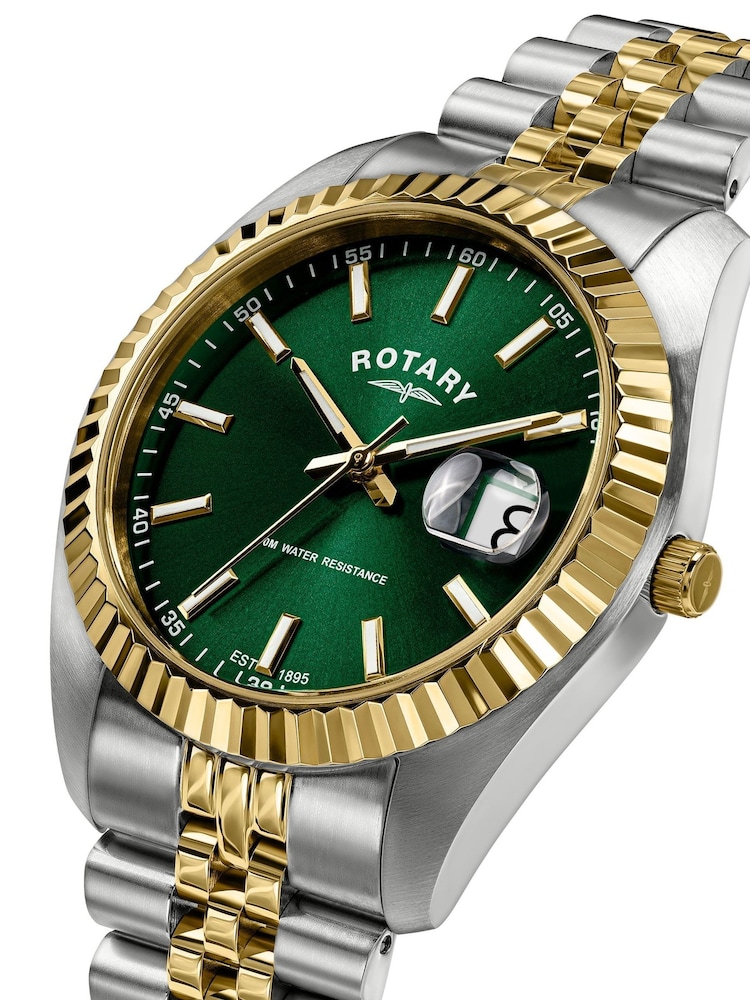 Rotary Silver Green Dial Two Tone Stainless Steel Bracelet Watch - Image 2 of 6 Rotary Silver Green Dial Two Tone Stainless Steel Bracelet Watch - Image 2 of 6