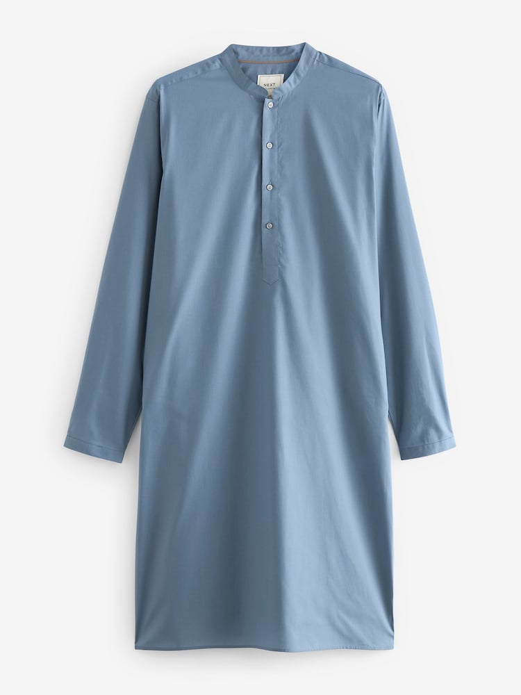 Dusky Blue Regular Fit Cotton Round Neck Kurta - Image 5 of 5