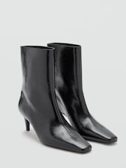 Mango Black Square Toe Kitten Heel Ankle Boots - Image 1 of 4