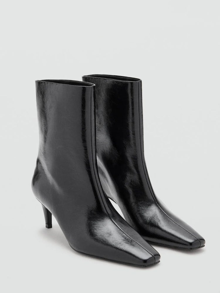 Mango Black Square Toe Kitten Heel Ankle Boots - Image 1 of 4 Mango Black Square Toe Kitten Heel Ankle Boots - Image 1 of 4