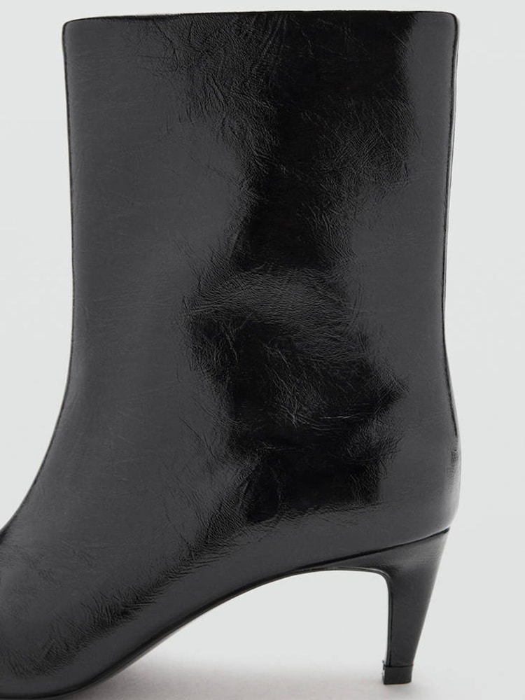 Mango Black Square Toe Kitten Heel Ankle Boots - Image 2 of 4 Mango Black Square Toe Kitten Heel Ankle Boots - Image 2 of 4