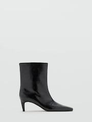 Mango Black Square Toe Kitten Heel Ankle Boots - Image 3 of 4