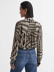 Reiss Black/White Cedar Dogtooth Tie-Neck Blouse - Image 5 of 5