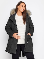 Yours Curve Black Maternity Faux Fur Trim Parka Coat - Image 1 of 5