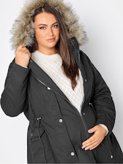 Yours Curve Black Maternity Faux Fur Trim Parka Coat - Image 5 of 5