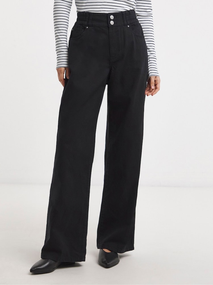 JD Williams Black Elasticated Waist Wide Leg Jeans - Image 1 of 4 JD Williams Black Elasticated Waist Wide Leg Jeans - Image 1 of 4