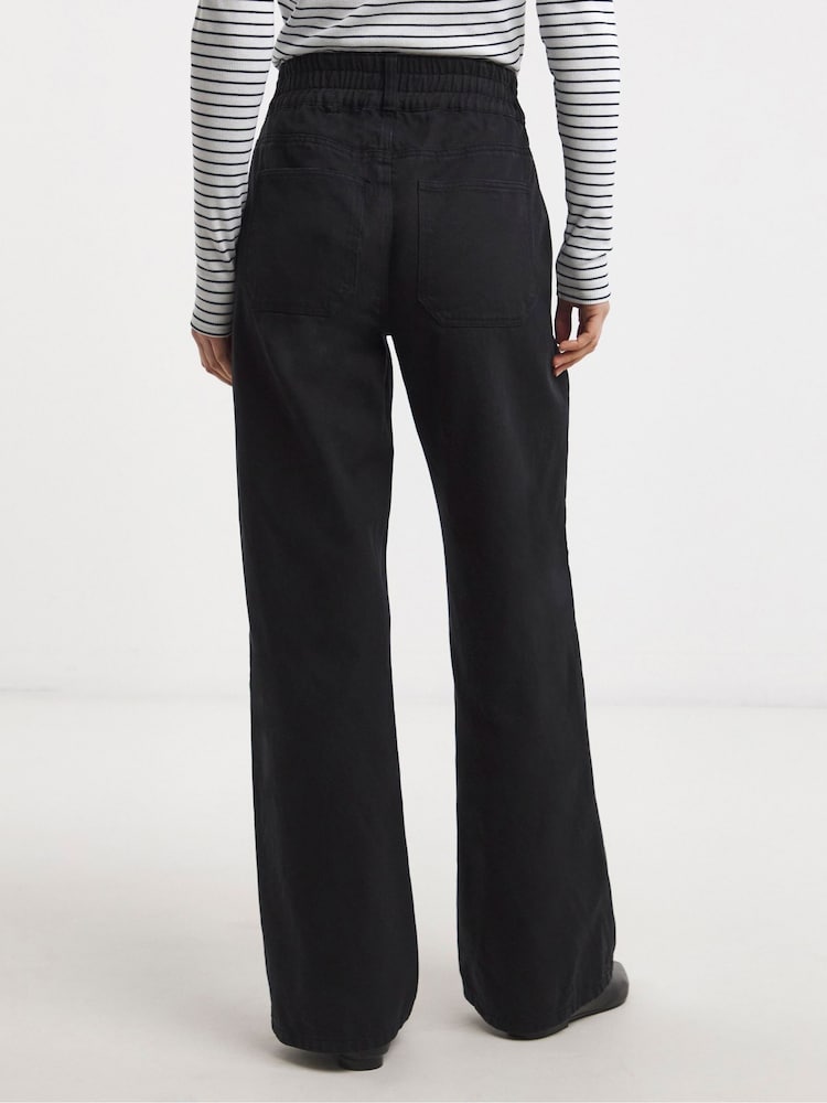 JD Williams Black Elasticated Waist Wide Leg Jeans - Image 2 of 4 JD Williams Black Elasticated Waist Wide Leg Jeans - Image 2 of 4