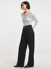 JD Williams Black Elasticated Waist Wide Leg Jeans - Image 4 of 4