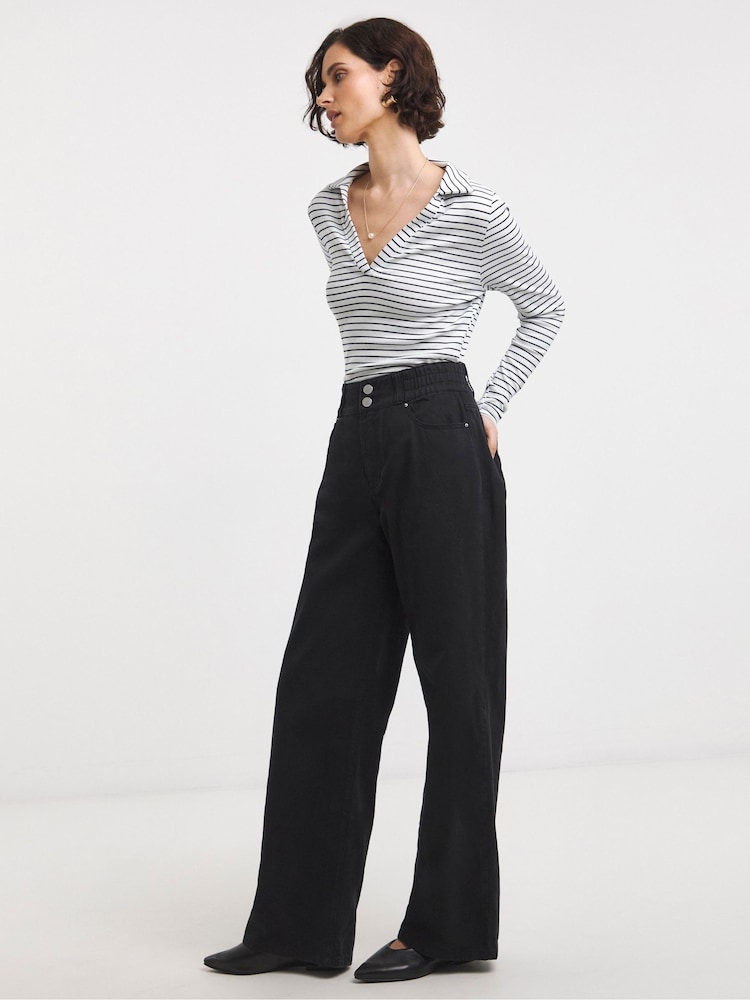 JD Williams Black Elasticated Waist Wide Leg Jeans - Image 4 of 4 JD Williams Black Elasticated Waist Wide Leg Jeans - Image 4 of 4