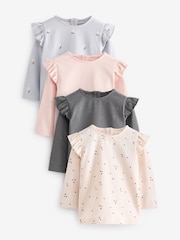 Pink/Grey Baby Long Sleeve Tops 4 Pack - Image 1 of 7