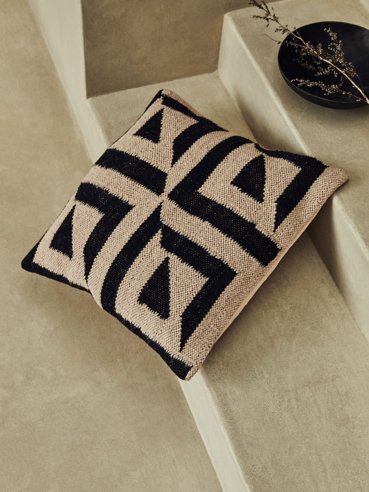 French Connection Black Sundial Woven Wool Cushion - Image 1 of 3
