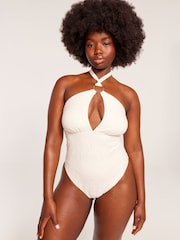 Victoria's Secret White Crochet Tummy Control Halterneck Swimsuit - Image 1 of 7