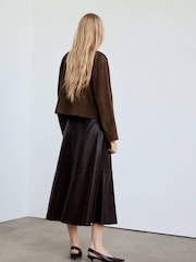 Mango Brown Faux Leather Midi A Line Skirt - Image 2 of 7