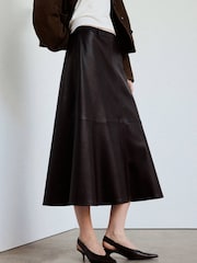 Mango Brown Faux Leather Midi A Line Skirt - Image 3 of 7