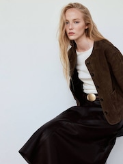 Mango Brown Faux Leather Midi A Line Skirt - Image 4 of 7