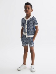 Reiss Blue Bloom Junior Knitted Patterned Drawstring Shorts - Image 1 of 6