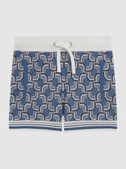 Reiss Blue Bloom Junior Knitted Patterned Drawstring Shorts - Image 2 of 6