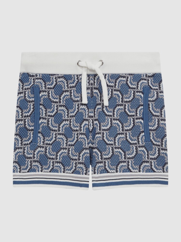 Reiss Blue Bloom Junior Knitted Patterned Drawstring Shorts - Image 2 of 6
