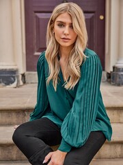M&Co Green Pleat Sleeve Shirt - Image 1 of 5