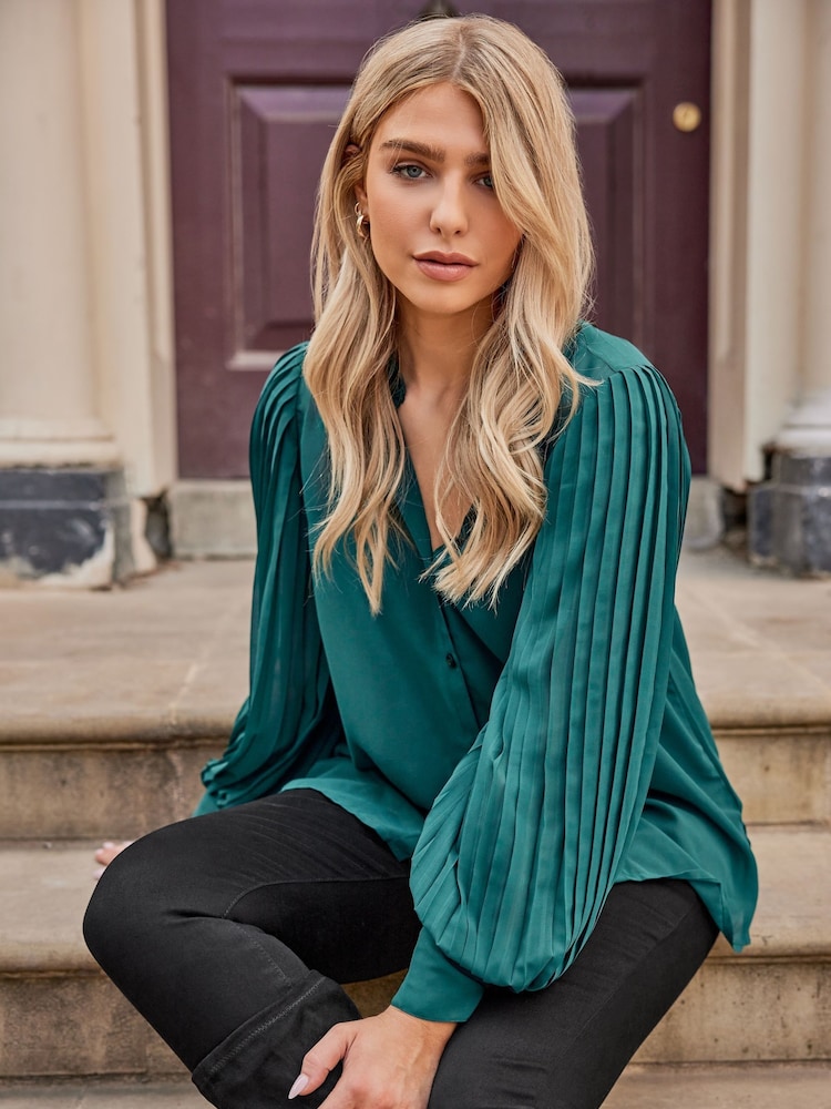 M&Co Green Pleat Sleeve Shirt - Image 1 of 5