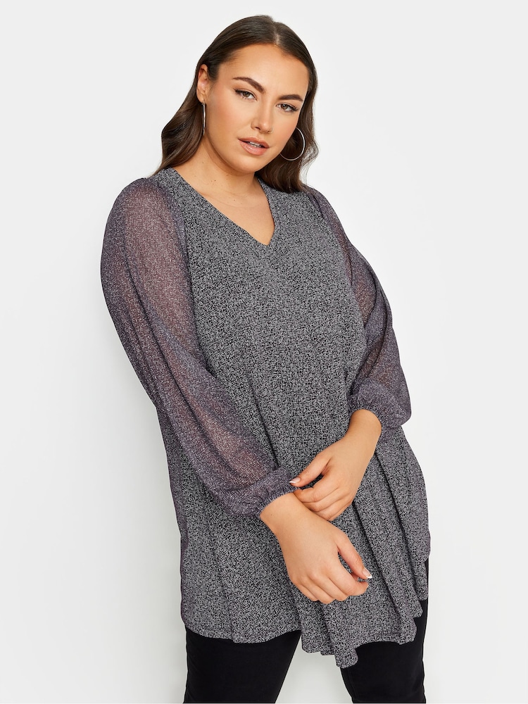 Yours Curve Purple Abstract Print Mesh Swing Top - Image 1 of 5