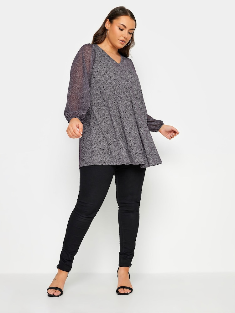 Yours Curve Purple Abstract Print Mesh Swing Top - Image 2 of 5