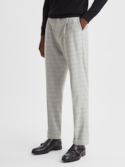 Reiss Soft Grey Ridge Slim Fit Prince of Wales Rolled Hem Trousers - Image 1 of 5