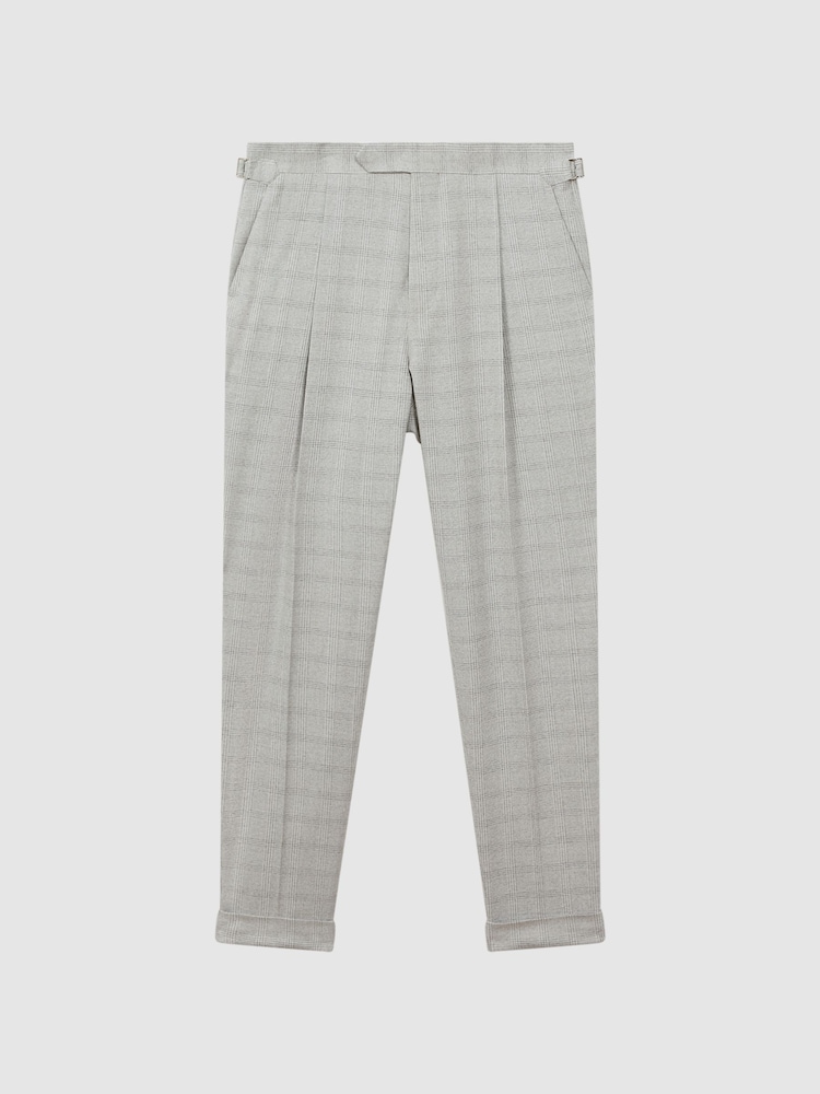 Reiss Soft Grey Ridge Slim Fit Prince of Wales Rolled Hem Trousers - Image 2 of 5