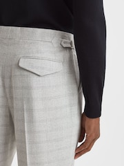 Reiss Soft Grey Ridge Slim Fit Prince of Wales Rolled Hem Trousers - Image 4 of 5