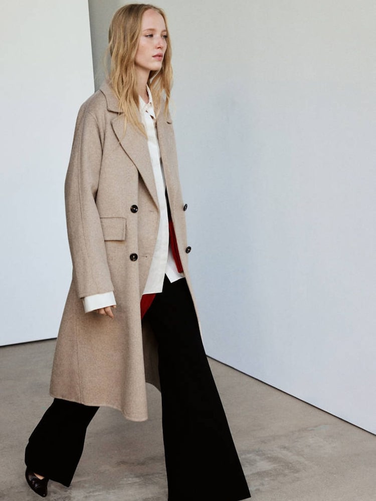 Mango Beige Wool Blend Dropped Shoulder Coat - Image 1 of 7