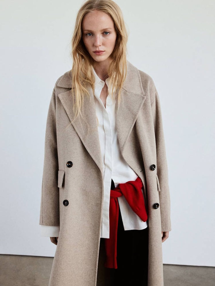 Mango Beige Wool Blend Dropped Shoulder Coat - Image 2 of 7