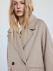 Mango Beige Wool Blend Dropped Shoulder Coat - Image 4 of 7