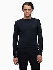 AllSaints Navy Mode Merino Crew Jumper - Image 1 of 11